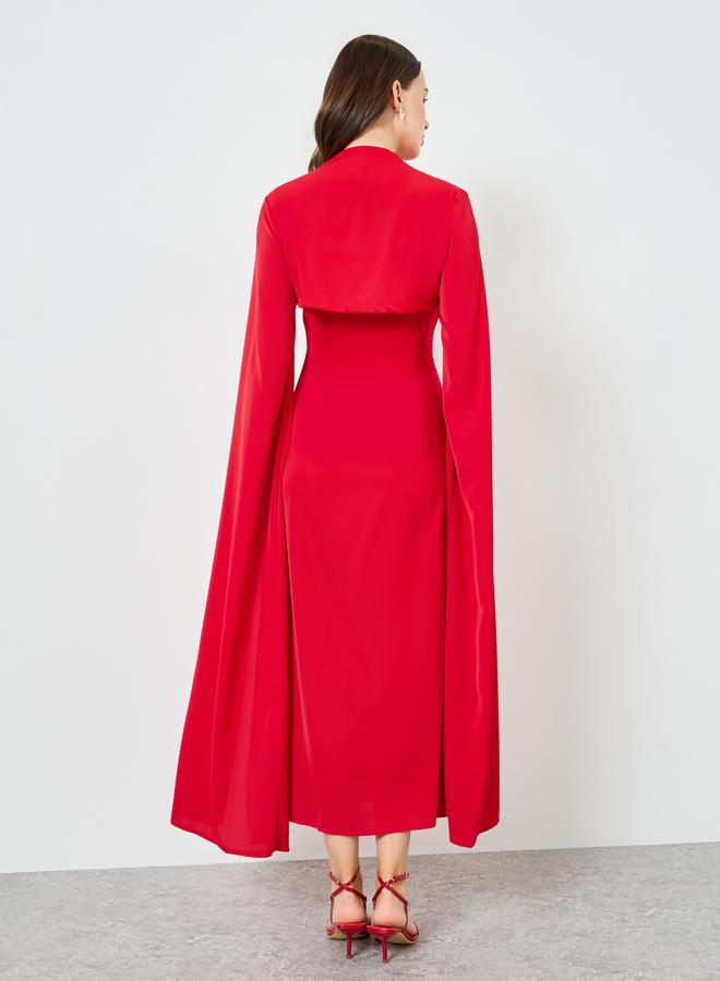 تايك تو فستان طويل بخصر محدد وأكمام كيب مع فتحة للنساء - Image 5